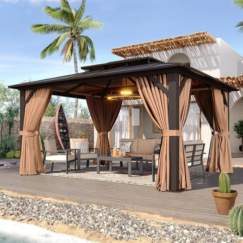 10x12 ft. Outdoor Pavilion with Curtains & Netting