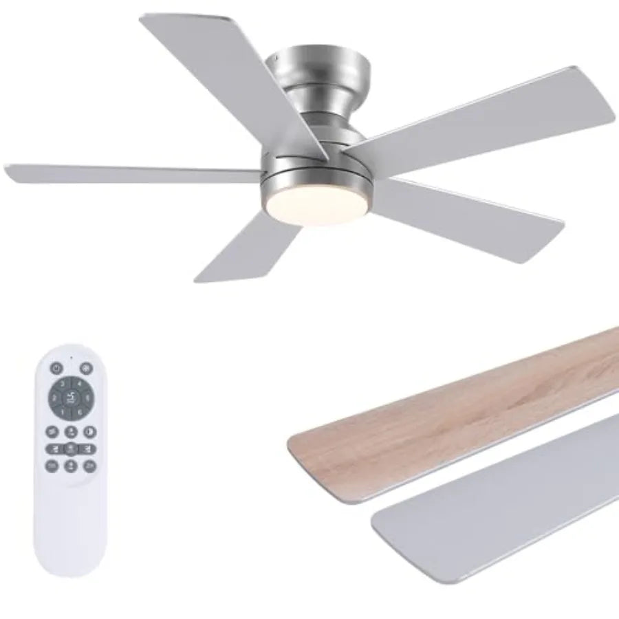 Black Ceiling Fans with Lights - 46" Flush Mount Ceiling Fan with Remote and 5 Reversible Blades, 3CCT Dimmable, 6 Wind Speedsa