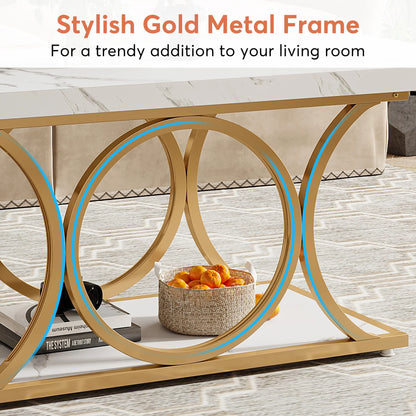 47 inch Rectangle, Faux Marble & Wood Coffee Table
