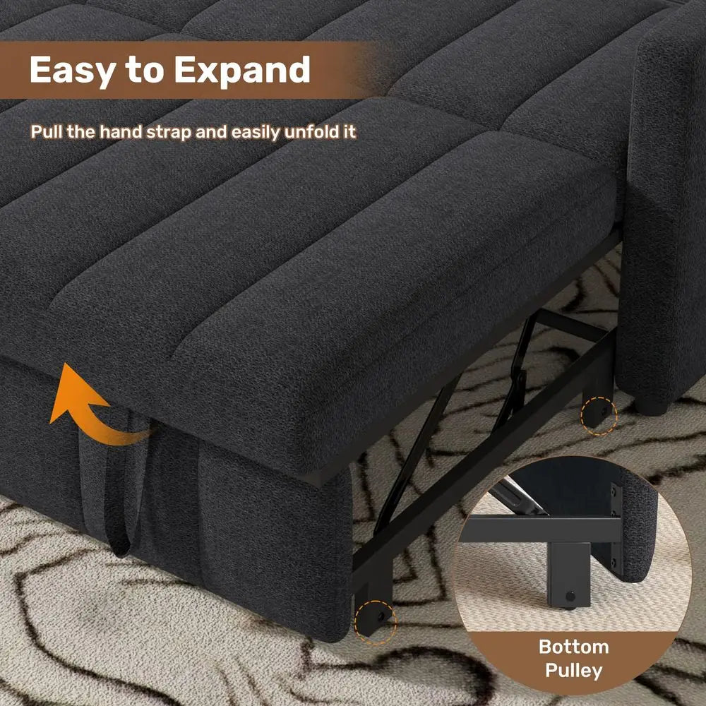Sleeper Sofa Bed with Adjustable Backrest and Side Pockets