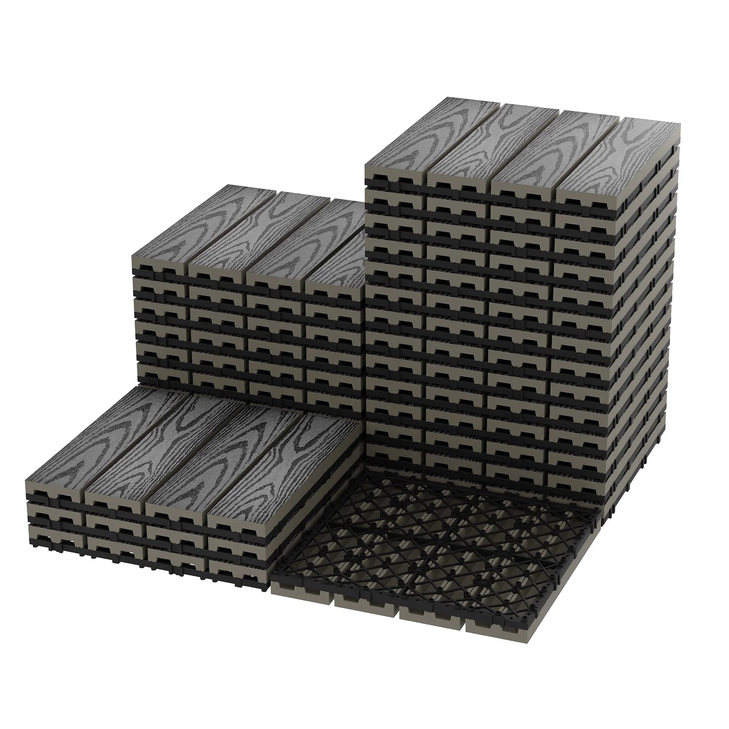 48PCs Composite Interconnected Deck Tiles 12x12 Inch –  for Indoor & Outdoor Use