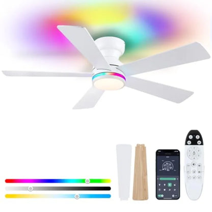 Black Ceiling Fans with Lights - 46" Flush Mount Ceiling Fan with Remote and 5 Reversible Blades, 3CCT Dimmable, 6 Wind Speedsa