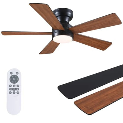 Black Ceiling Fans with Lights - 46" Flush Mount Ceiling Fan with Remote and 5 Reversible Blades, 3CCT Dimmable, 6 Wind Speedsa