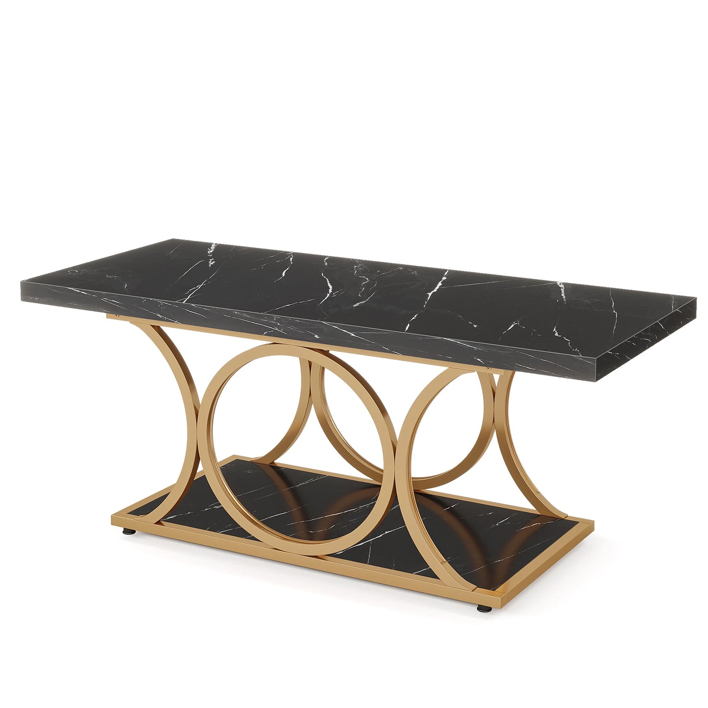 47 inch Rectangle, Faux Marble & Wood Coffee Table