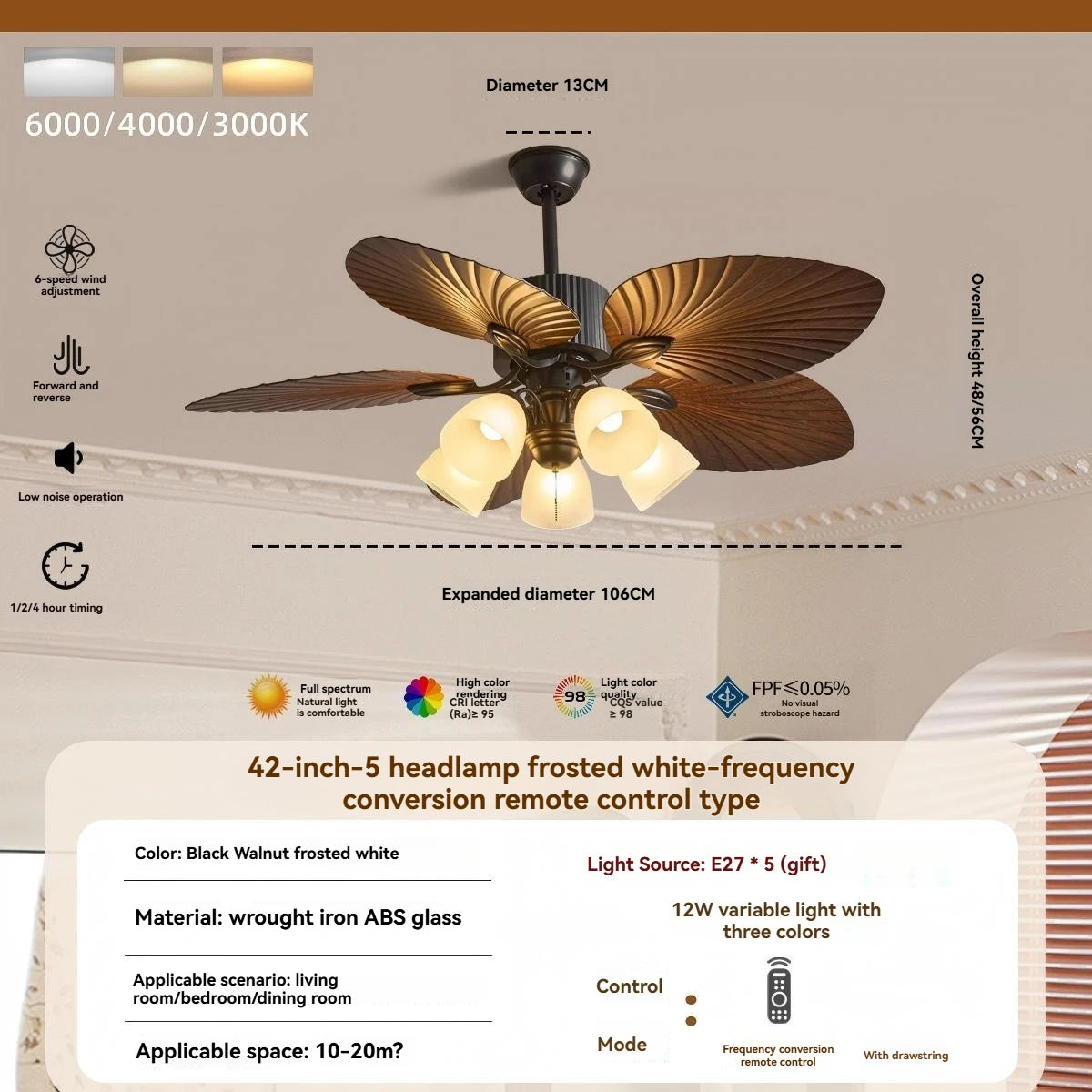 Banana leaf high wind ceiling fan light