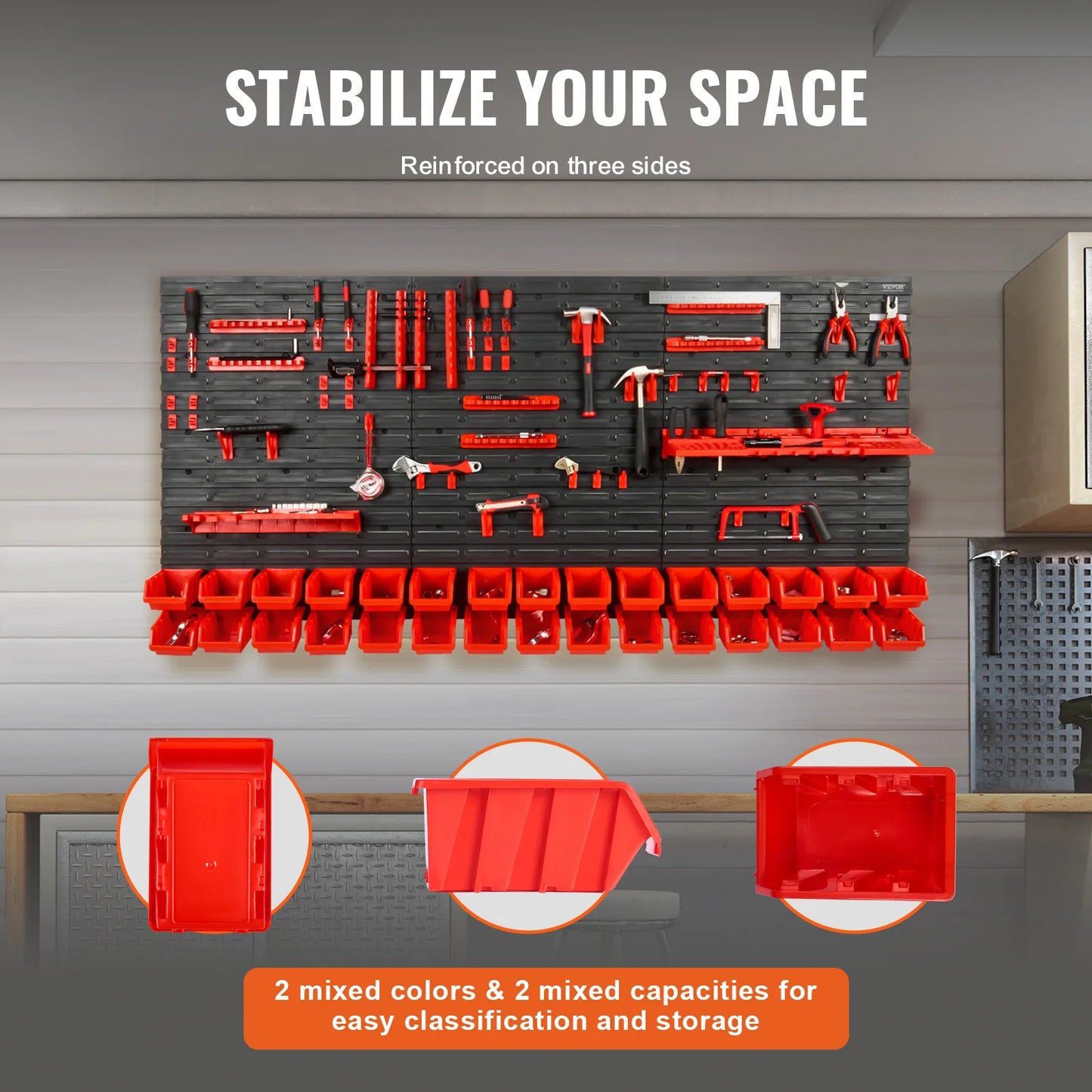 30 Bin Wall Mounted Storage Organizer with Wall Panels Hooks