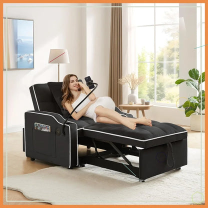 3-in-1 Velvet Sleeper Sofa Bed with USB Ports & Phone Holder