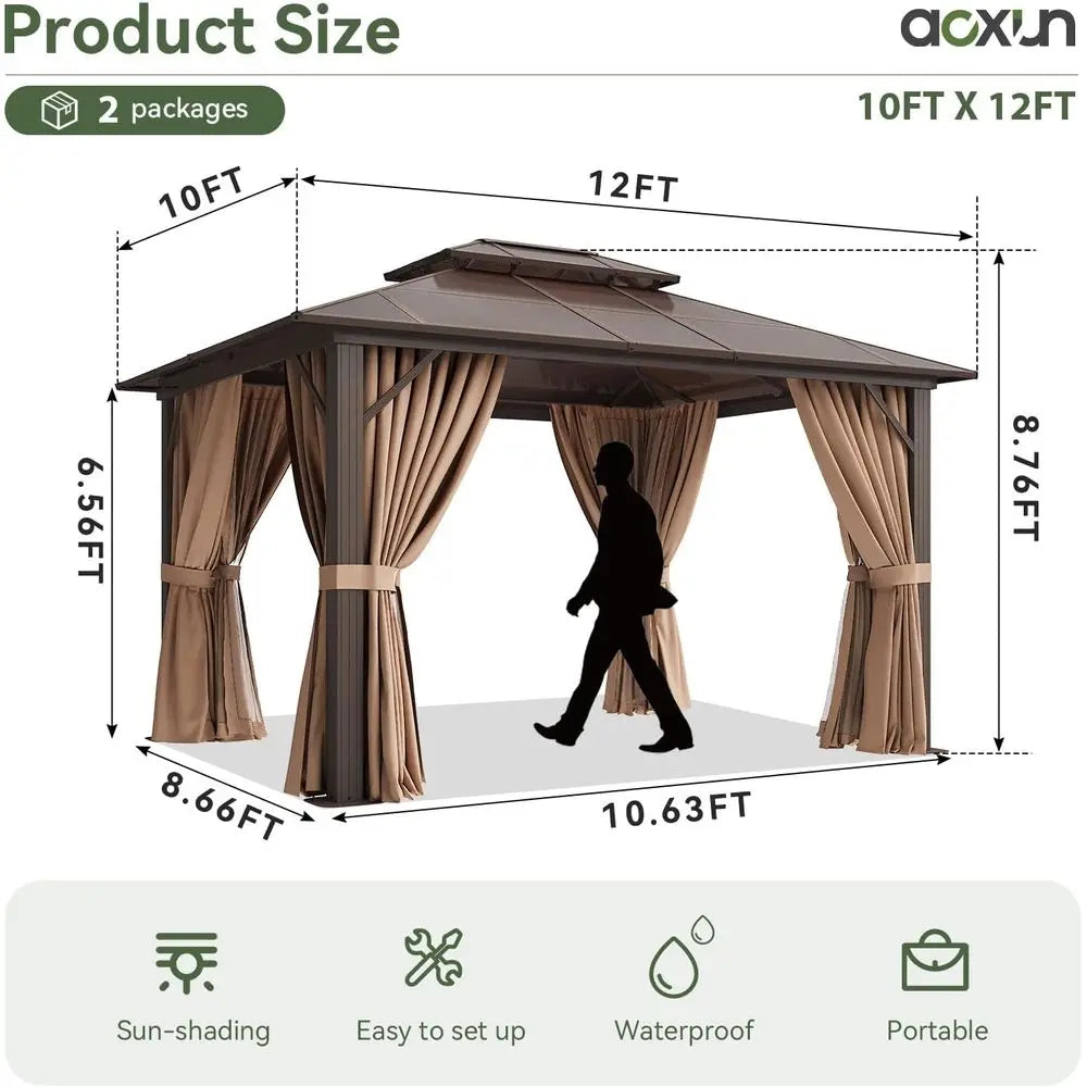 10x12 ft. Outdoor Pavilion with Curtains & Netting