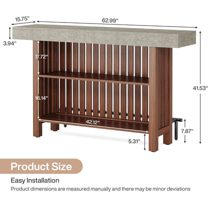 63-Inch Large Bar Unit,2-Tier Kitchen Island Mini Bar Height Pub Table with Footrest, Modern Coffee Bar Cabinet