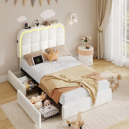 Twin Bed Frame with Storage Drawers and Headboard,