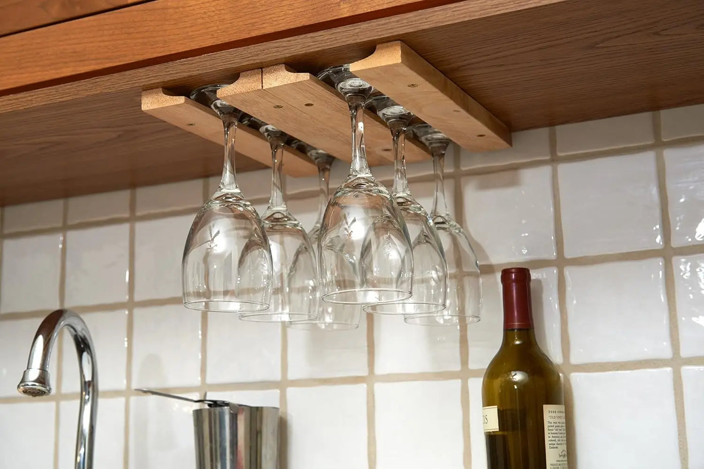 Under Cabinet Wooden Wine Glass Holder Rack,