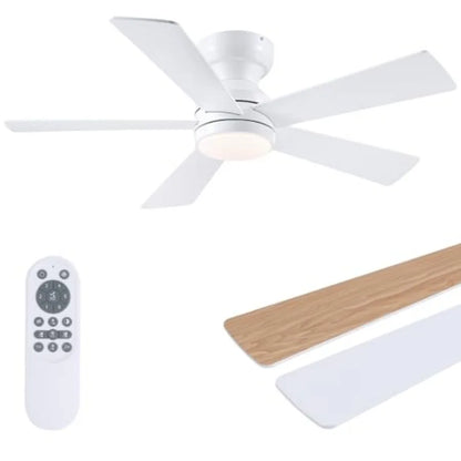 Black Ceiling Fans with Lights - 46" Flush Mount Ceiling Fan with Remote and 5 Reversible Blades, 3CCT Dimmable, 6 Wind Speedsa