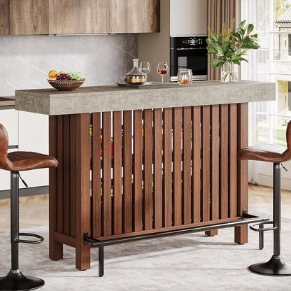 63-Inch Large Bar Unit,2-Tier Kitchen Island Mini Bar Height Pub Table with Footrest, Modern Coffee Bar Cabinet