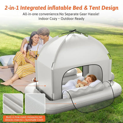 Toddler Travel Bed with Tent Foldable Portable Toddler Bed Cot Blow Up Kids Air Mattress with Safety Bumper, Pump Carry Bag Indo