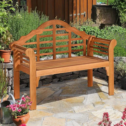 4ft Foldable Eucalyptus Bench with Curved Back & Armrests